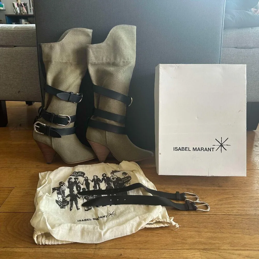 NIB Isabel Marant Dampa Boots, Khaki Canvas, Sz 6 - Picture 2 of 10